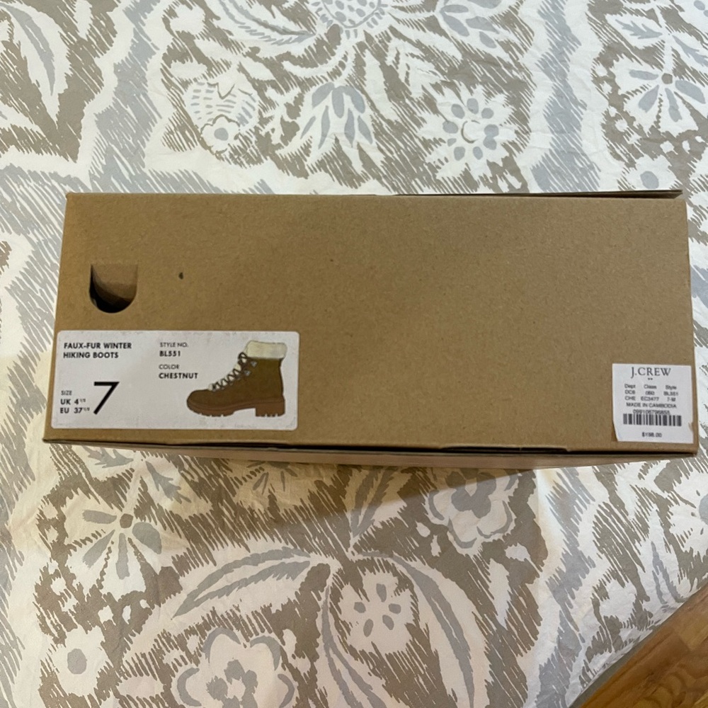 J. Crew Chestnut Faux-Fur Winter Hiking Boots Box